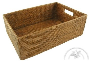 Panier de rangement en rotin, rectangulaire - Noir