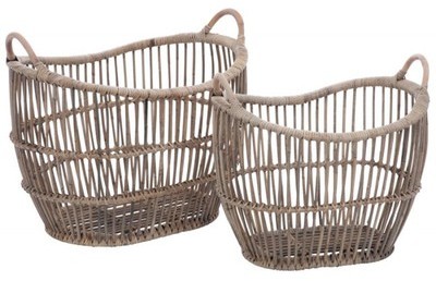 Set de 2 Paniers Ovale Rotin Gris 65X48X54Cm Set de 2 Paniers Ovale Rotin