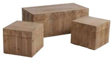 Set de 3 coffres rectangulaire en bois naturel Set de 3 coffres rectangulaire