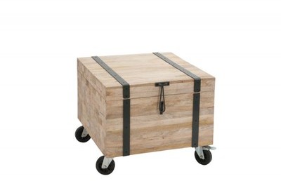 Coffre sur roues carré bois naturel 60x60x50cm Coffre sur roues carré bois