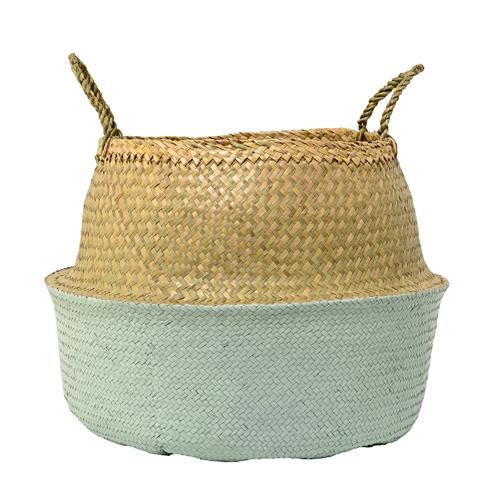 Panier à anses en jonc de mer naturel peint menthe