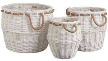Set de 3 paniers ronds avec anses en saule blanc Set de 3 paniers ronds avec
