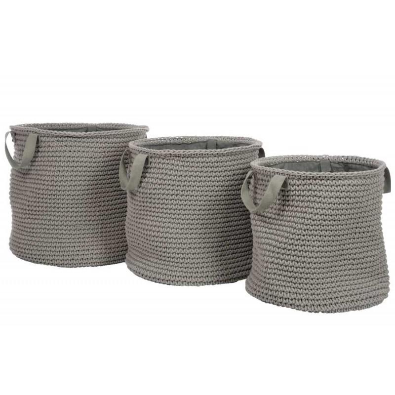 Set de 3 Paniers ronds à corde Gris 40X41Cm