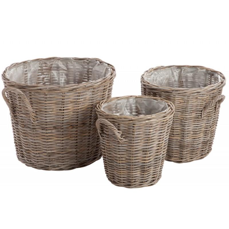 Set de 3 paniers ronds rotin naturel 58x45x45cm Set de 3 paniers ronds rotin