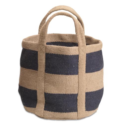 Panier à anses en jute rayé lin et bleu Madoka Nku
