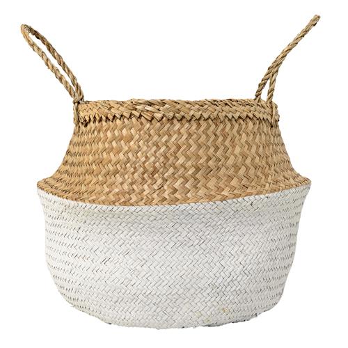 Panier boule en jonc de mer naturel peint blanc Bl