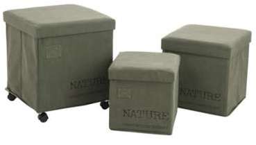 Set de 3 boites de rangement canevas vert kaki Set de 3 boites de rangement