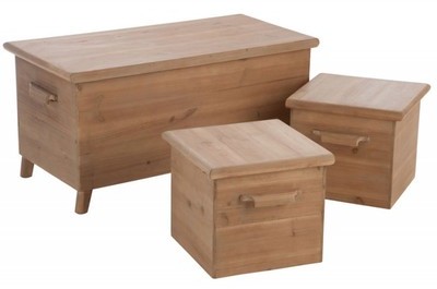 Set de 3 coffres rectangle carre bois naturel 100x50x50cm Set de 3 coffres rectangle
