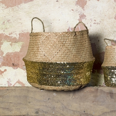 Panier boule en jonc et sequins dorés Toulouse Das