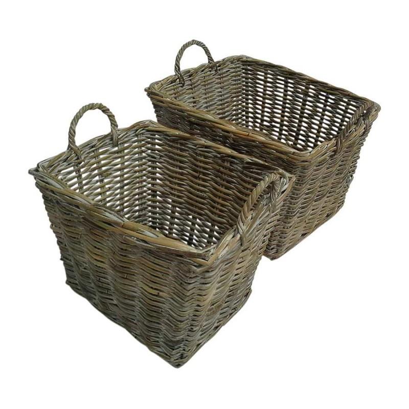Lot de 2 grandes panières en rotin gamme Sumatra blanchi Lot de 2 grandes panières