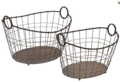 Set de 2 paniers grillage ovale métal gris vieilli Set de 2 paniers grillage