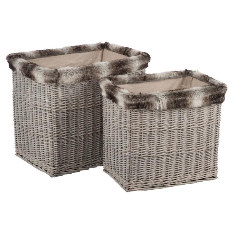 Set de 2 paniers imitation fourrure 70x50x60cm Set de 2 paniers imitation