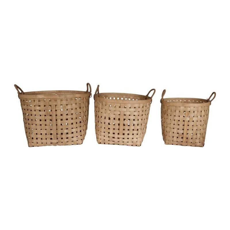 Lot de 3 paniers en bambou et corde 42x42x30 cm naturel Lot de 3 paniers en bambou