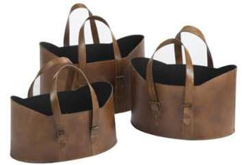 Set de 3 paniers en cuir marron Set de 3 paniers en cuir marron