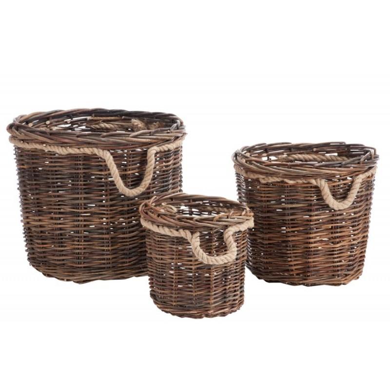 Set de 3 paniers rond saule naturel 56x56x47cm Set de 3 paniers rond saule