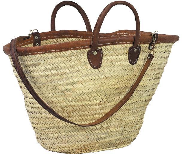 Panier couffin en palmier et cuir