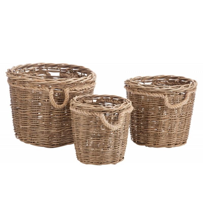 Set de 3 paniers rond saule épais naturel 55x55x46cm Set de 3 paniers rond saule