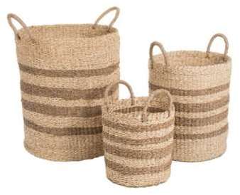 Set de 3 paniers avec anses Zostère naturel Set de 3 paniers avec anses