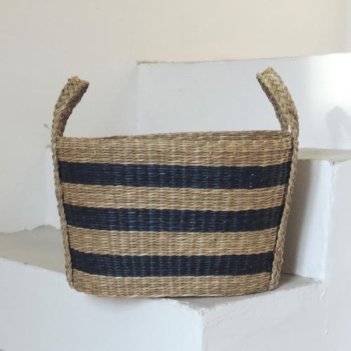 Panier ovale jonc de mer tressé (par 3) rayures na