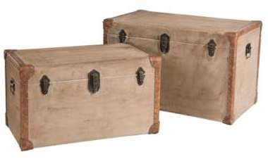 Set 2 coffres bois lin beige et marron Set 2 coffres bois lin beige