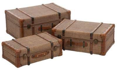 Lot De 3 Coffres Rotin Antique 60X27X42Cm Lot De 3 Coffres Rotin Antique