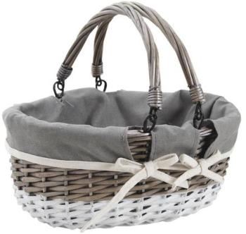 Panier osier doublé tissu gris /blanc 32 cm