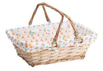 Panier en osier et bois naturel habillé de tissu motif Panier en osier et bois naturel