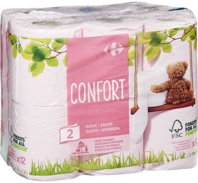 Papier toilette Confort doux Carrefour - les 12 rouleaux Papier toilette Confort doux