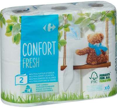 Papier toilette Confort Fresh Carrefour - le paquet Papier toilette Confort Fresh