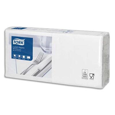Paquet de 200 serviettes blanches 33 x 33 cm 2 plis Paquet de 200 serviettes blanches