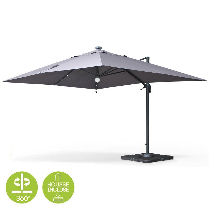 Parasol déporté solaire LED 3x4m Luce Gris, haut d
