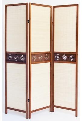 Paravent en bois brun avec bambou 3 pans