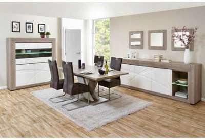 Salle à manger complète blanche laquée avec table extensible Salle à manger complète blanche