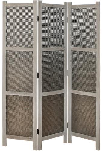 Paravent en bois et tressage en PVC gris de 3 pans