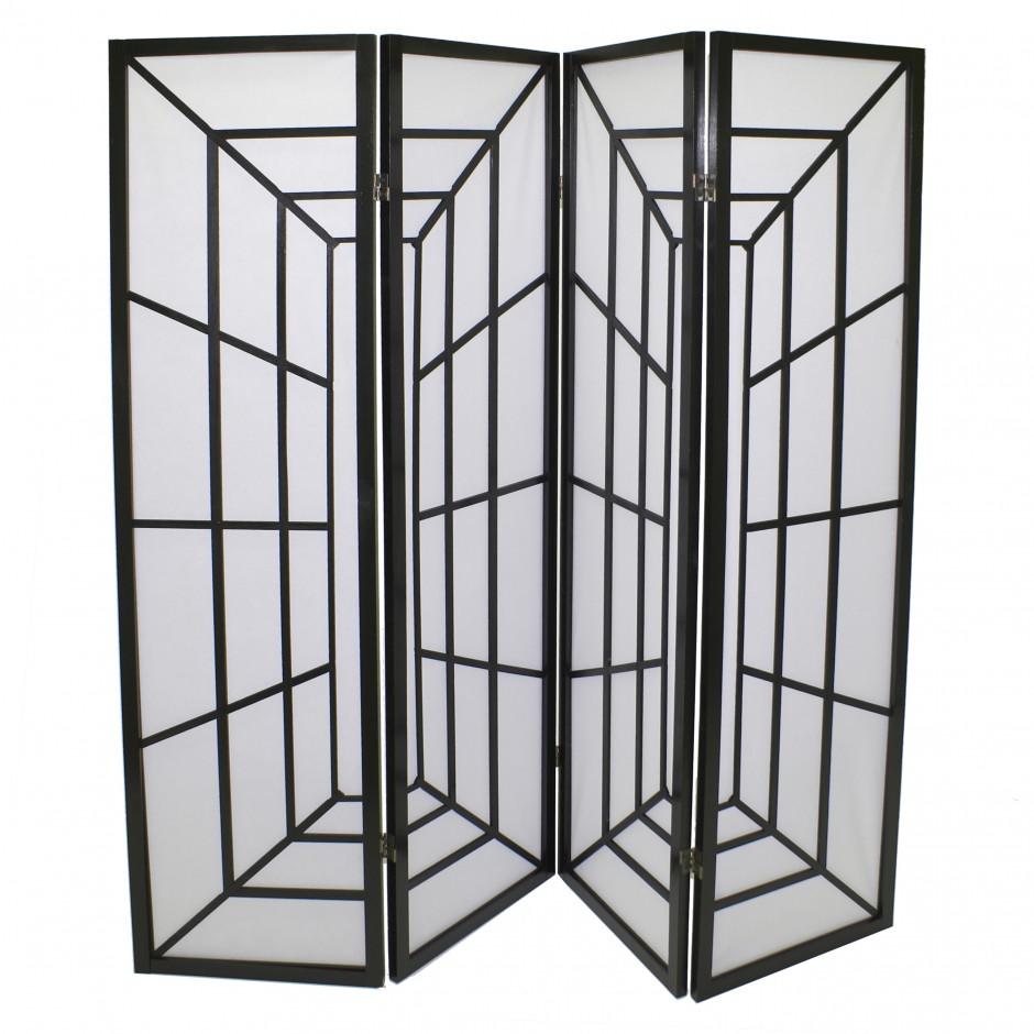 Paravent noir shoji japonais en bois design - corr