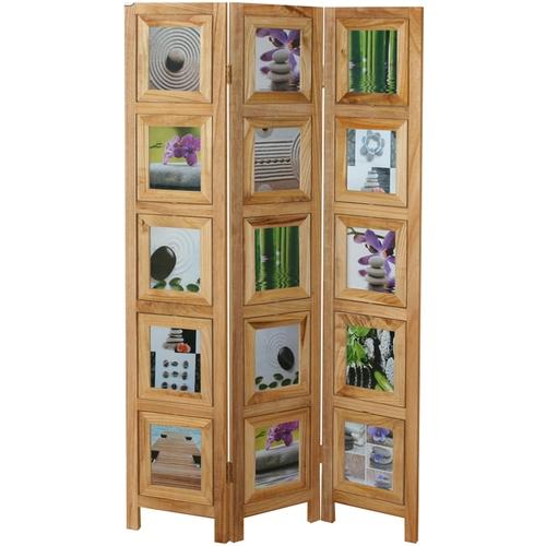 Paravent en bois naturel porte-photos de 3 pans