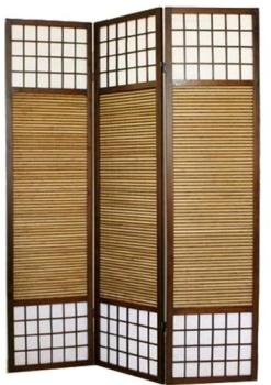 Paravent bois et bambou brun Hauteur 2 m - 3 pans