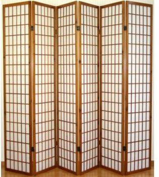 Paravent Shoji bois brun de 6 pans