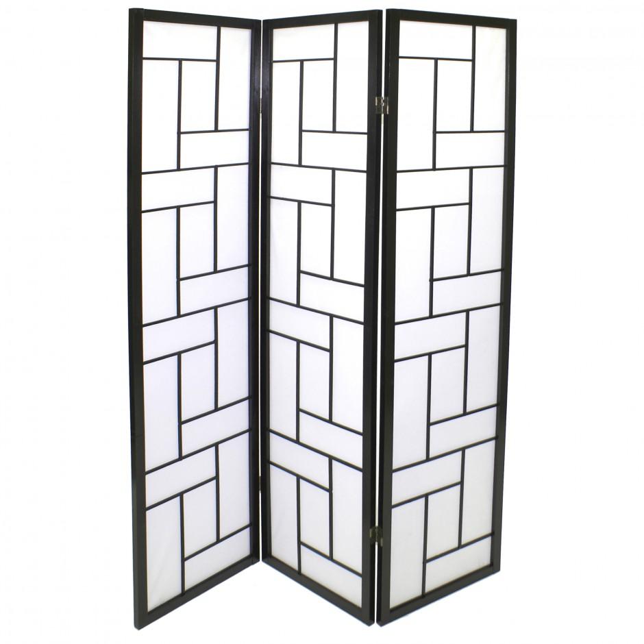 Paravent noir shoji japonais en bois design - TATA