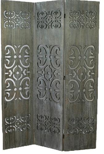 Paravent bois gris avec sculptures sur bois - 3 pa