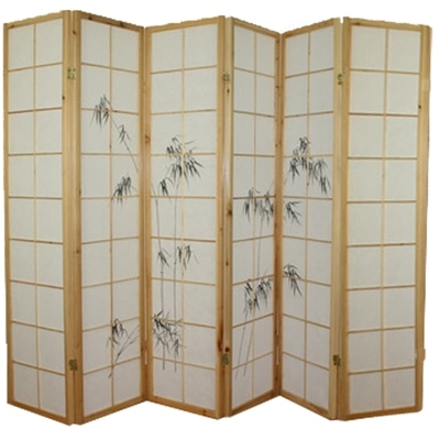 Paravent bois naturel avec dessin bambou noir - 6