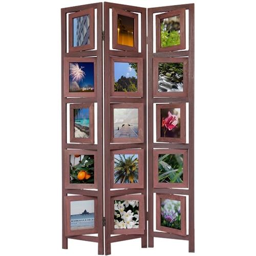 Paravent en bois brun porte-photos de 3 pans