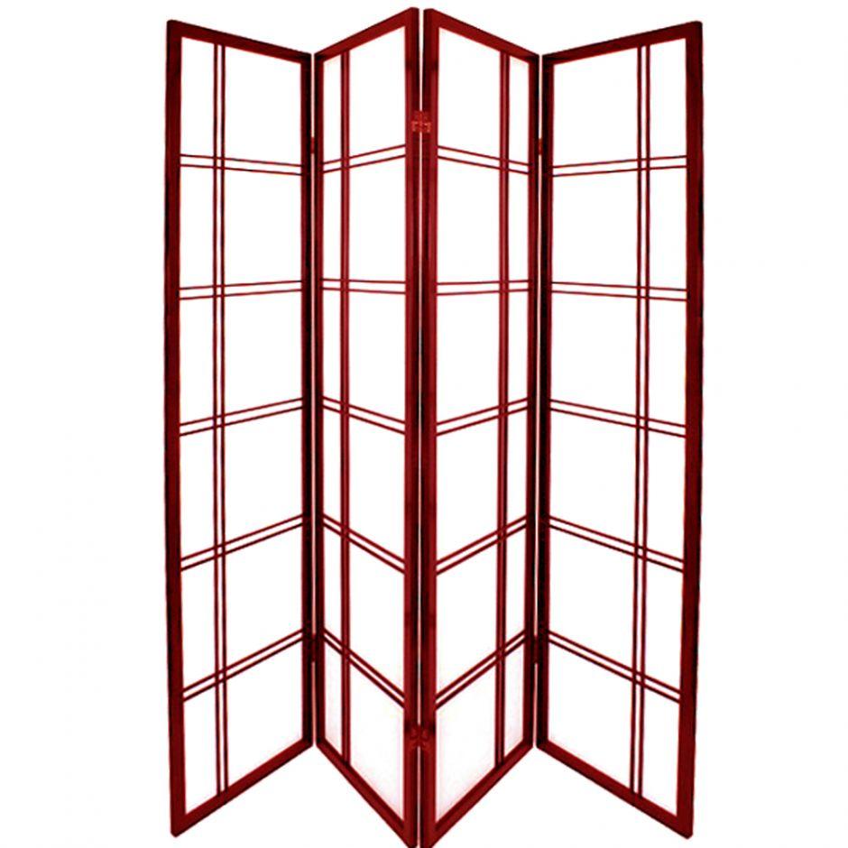 Paravent rouge shoji japonais en bois. double croi