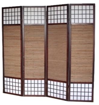 Paravent bois et bambou brun Hauteur 2 m - 4 pans