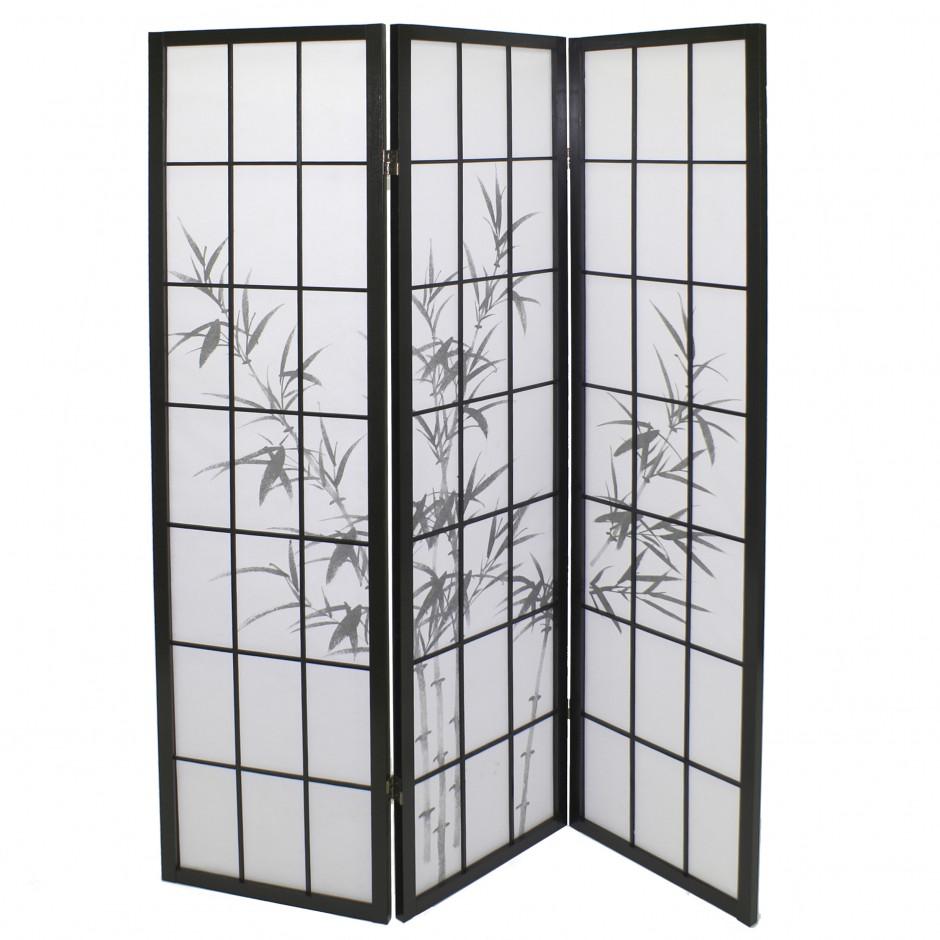 Paravent noir shoji japonais en bois design - BAMB