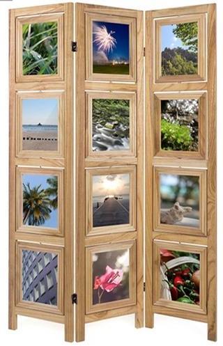 Paravent bois en nature porte-photos de 3 pans