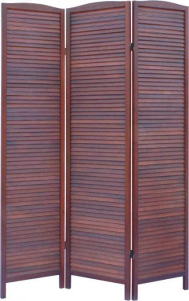Paravent en bois persiennes marron avec pieds de 3