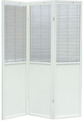 Paravent semi persiennes en bois blanc de 3 pans