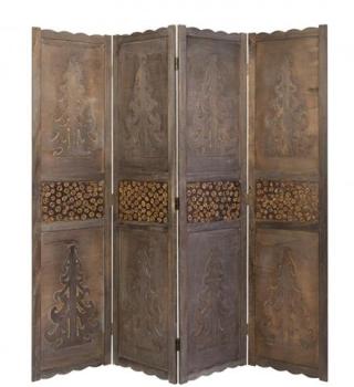 Paravent en bois brun de 4 pans