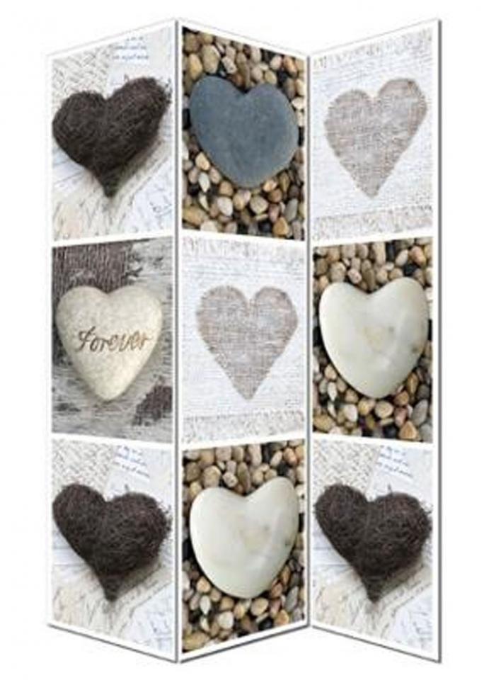 Paravent charme coeur de 3 pans en polyester, L.12